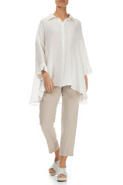 Loose Crinkled Off White Silk Linen Shirt 5