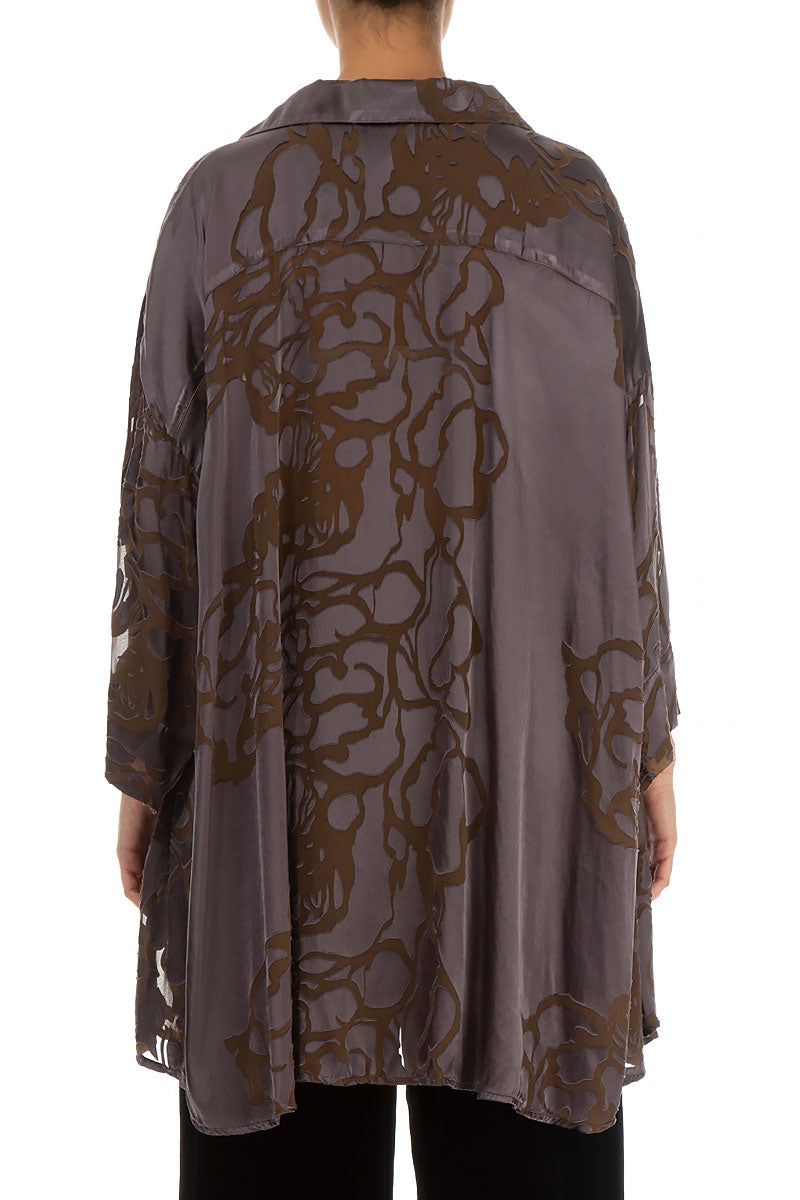 Loose Floral Brown Silk Shirt 2