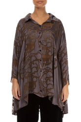 Loose Floral Brown Silk Shirt 1