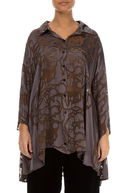 Loose Floral Brown Silk Shirt 1
