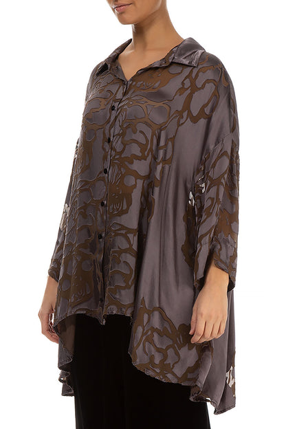 Loose Floral Brown Silk Shirt 3