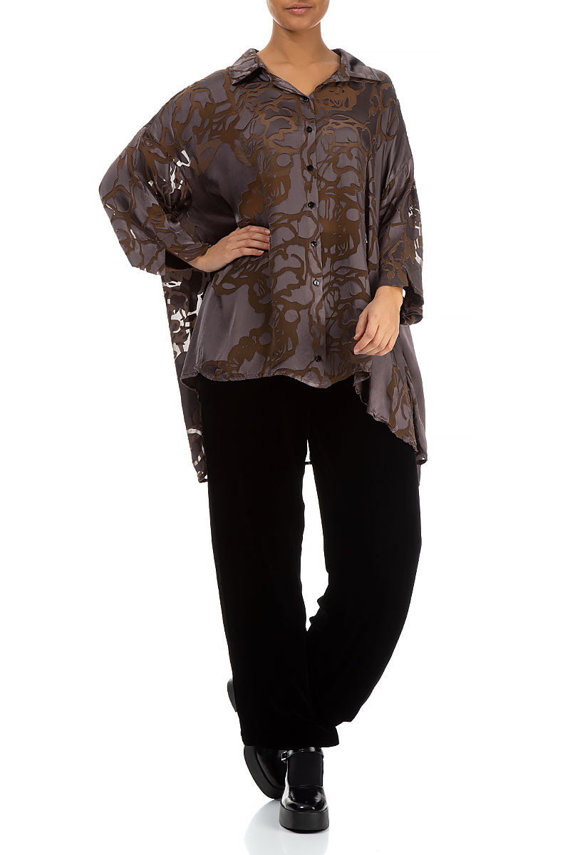 Loose Floral Brown Silk Shirt 4
