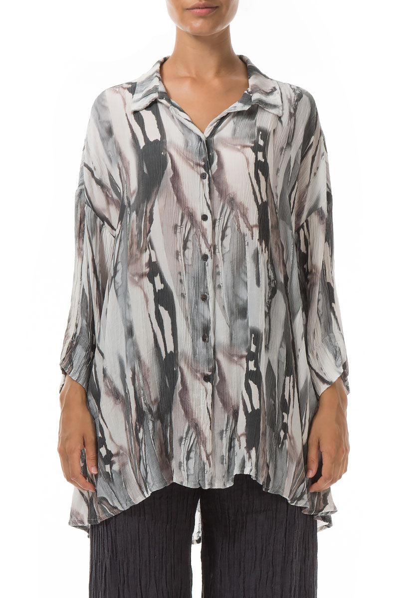 Loose Crinkled Ink Wash Silk Viscose Shirt 1