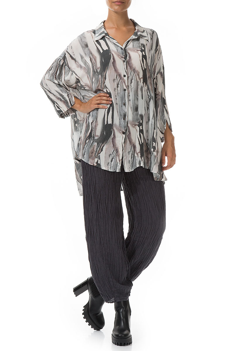 Loose Crinkled Ink Wash Silk Viscose Shirt 4