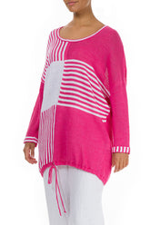 Loose Stripy White Pink Linen Jumper 4
