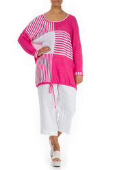 Loose Stripy White Pink Linen Jumper 5