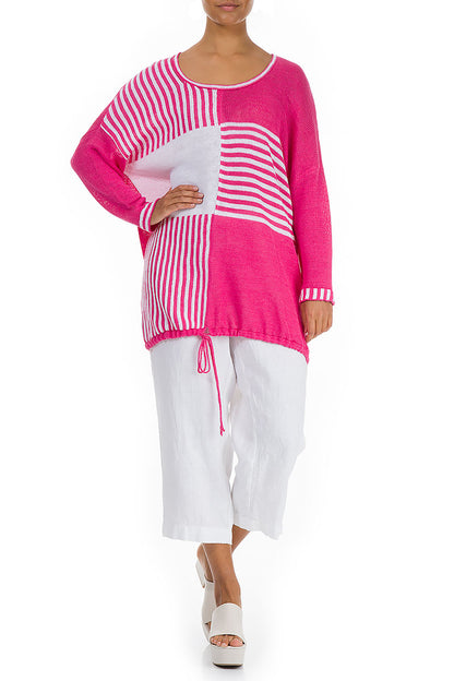 Loose Stripy White Pink Linen Jumper 5