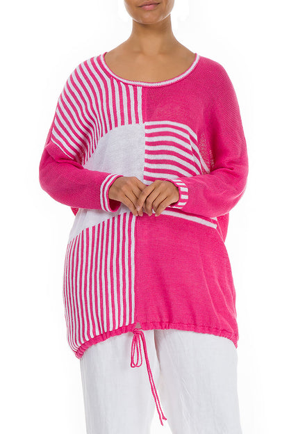 Loose Stripy White Pink Linen Jumper 3