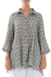 Loose Geometric Texture Grey Linen Shirt 1