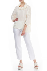 Cowl Neck Crinkled Off White Silk Blouse 4