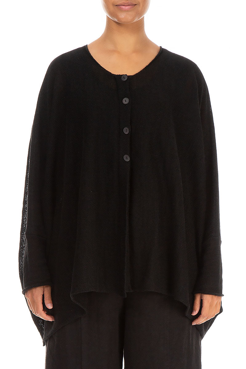 Boxy Black Linen Cardigan 1