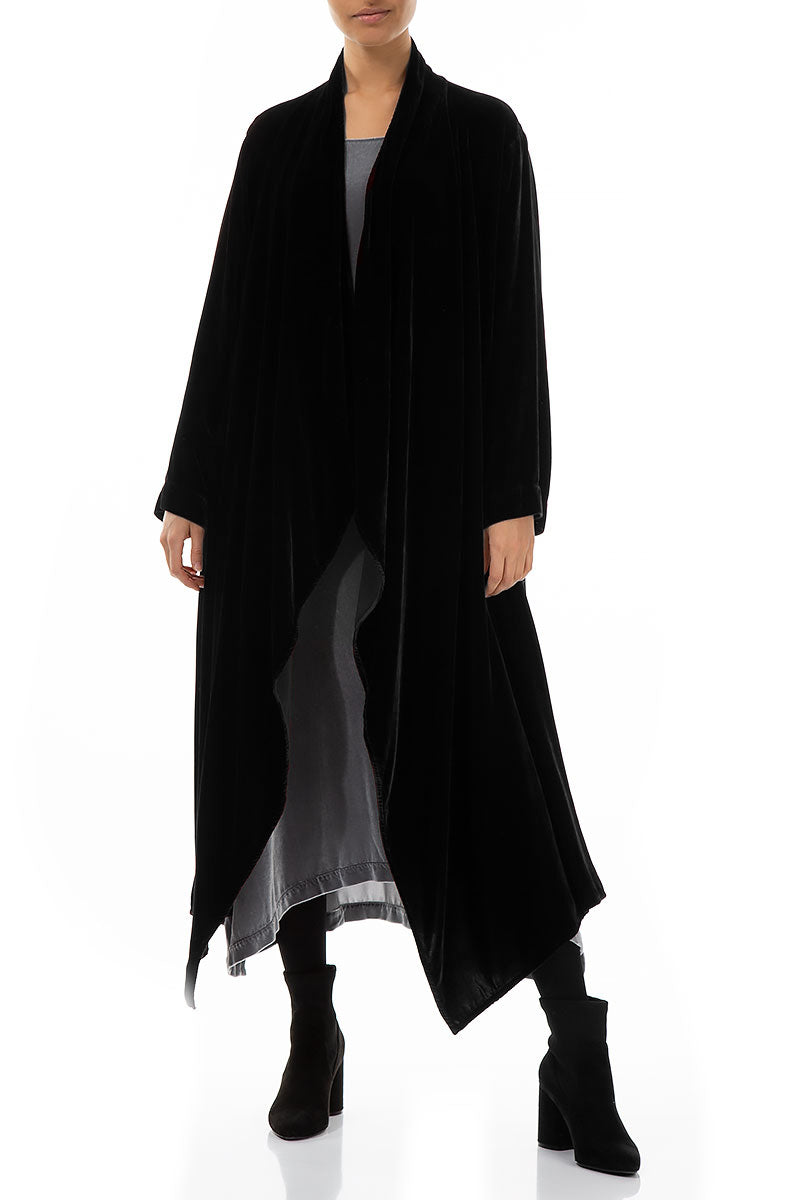 Maxi Open Black Silk Velvet Jacket 4
