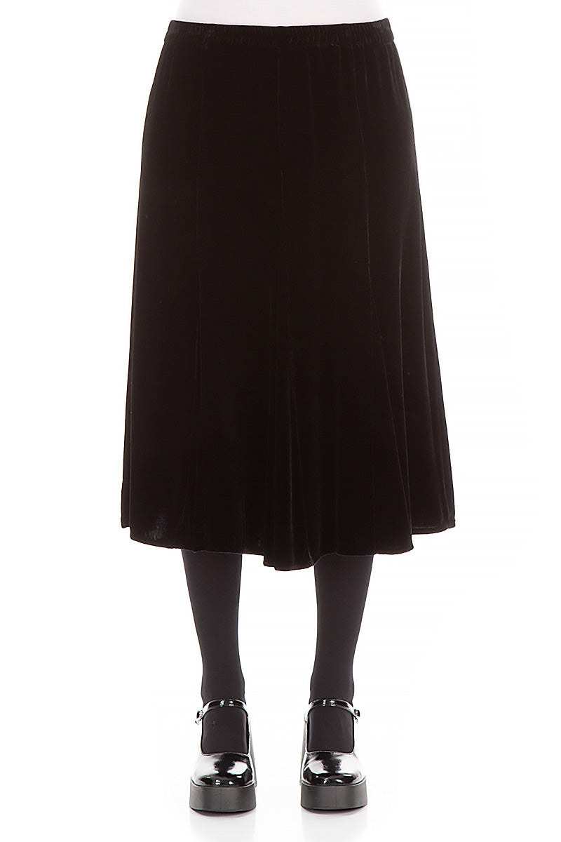 Midi Black Silk Velvet Skirt 1