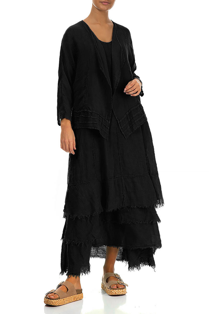 Open Black Gauze Linen Jacket 4