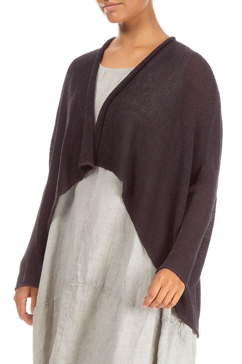 Open Longer Back Washed Effect Brown Linen Cardigan 3