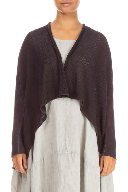 Open Longer Back Washed Effect Brown Linen Cardigan 1