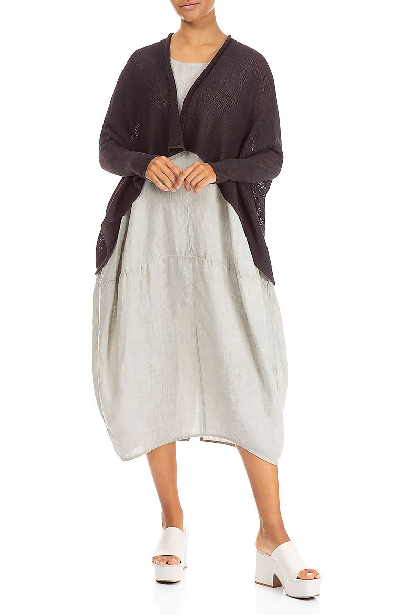 Open Longer Back Washed Effect Brown Linen Cardigan 4