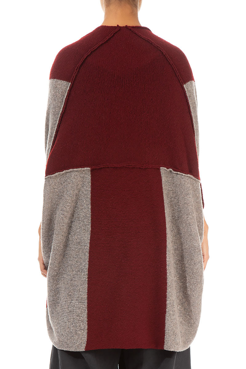 Open Reversible Maroon Beige Wool Wrap Cardigan 2