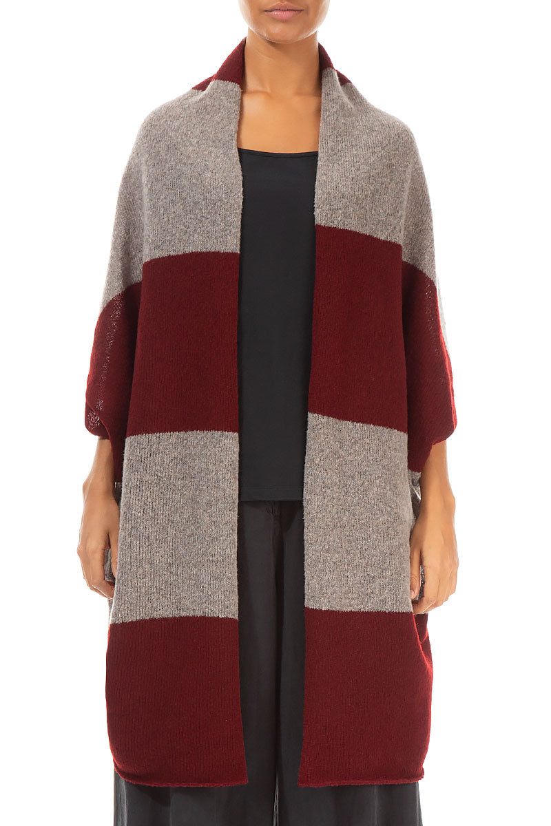 Open Reversible Maroon Beige Wool Wrap Cardigan 1