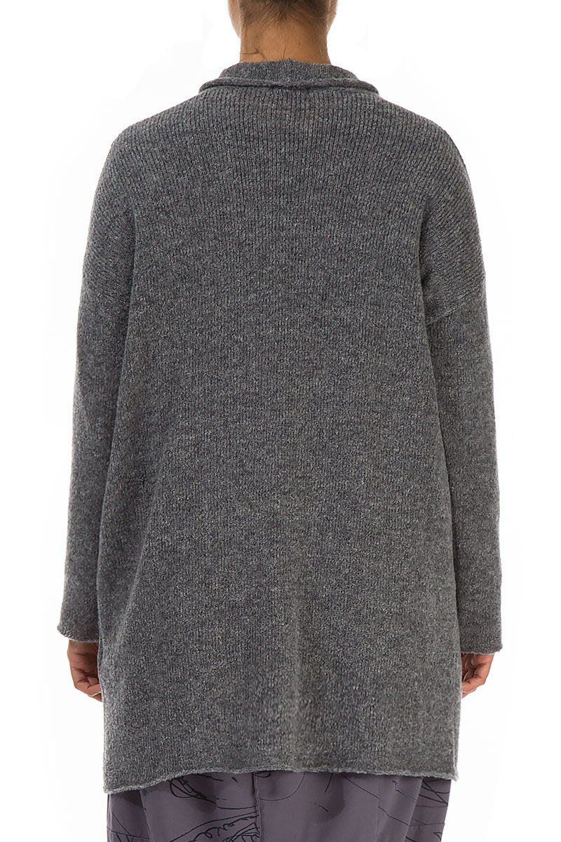 Pin Closure Grey Wool Cardigan 2