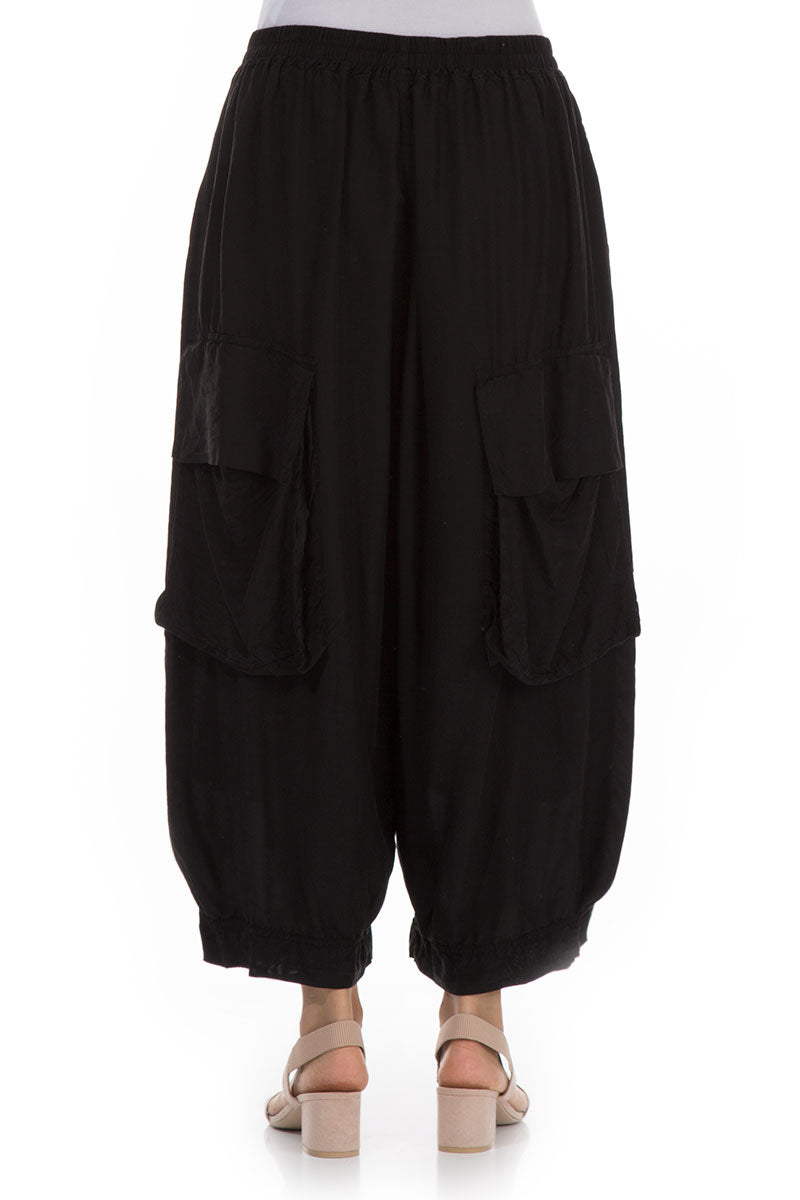 Pockets Black Silk Bamboo Trousers 2