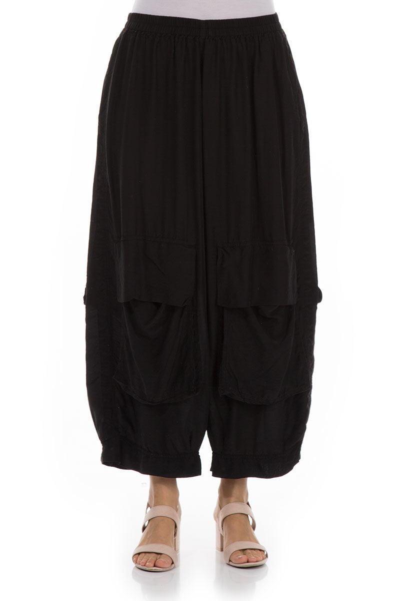 Pockets Black Silk Bamboo Trousers 1