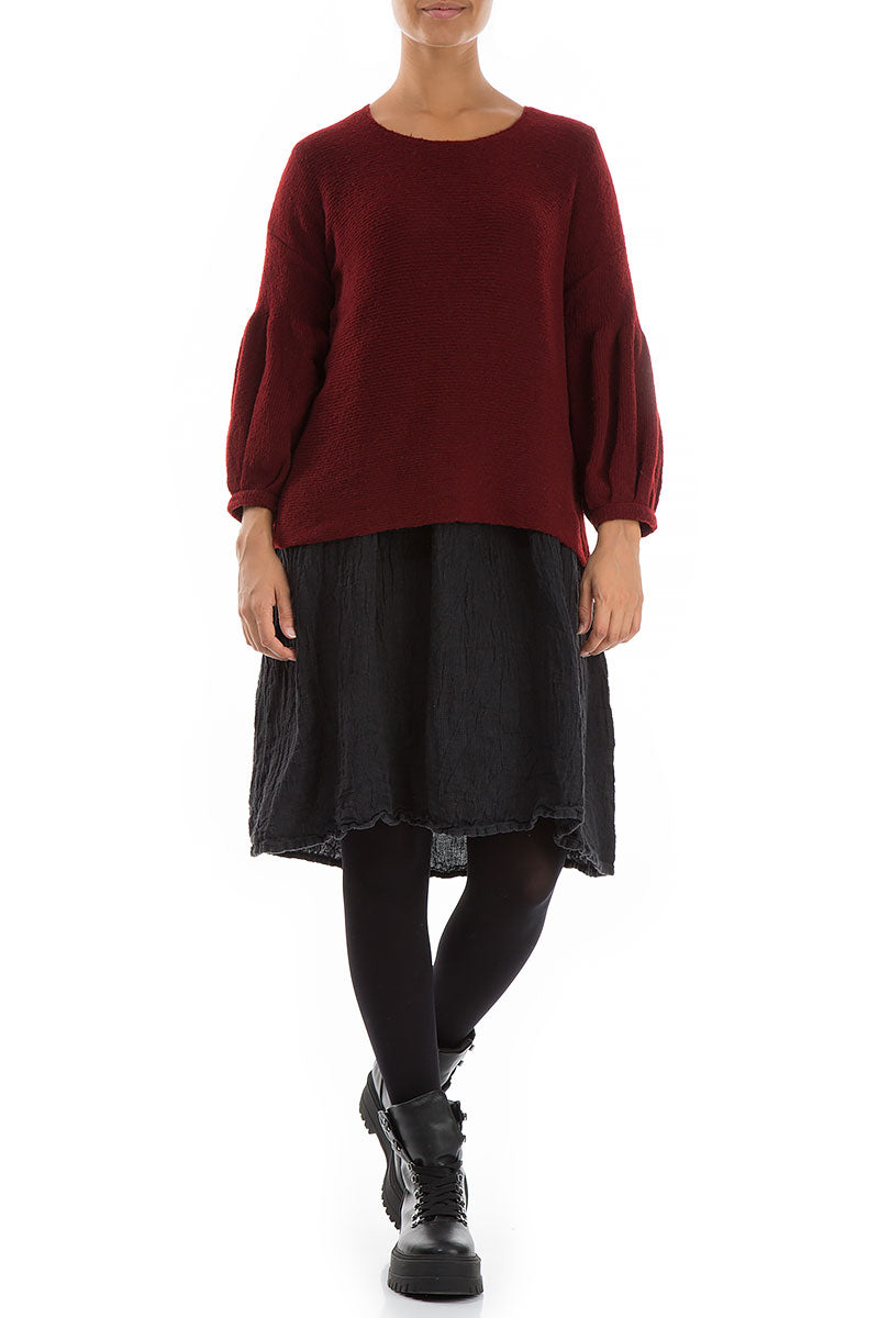 Puff Sleeves Dark Red Wool Sweater 4