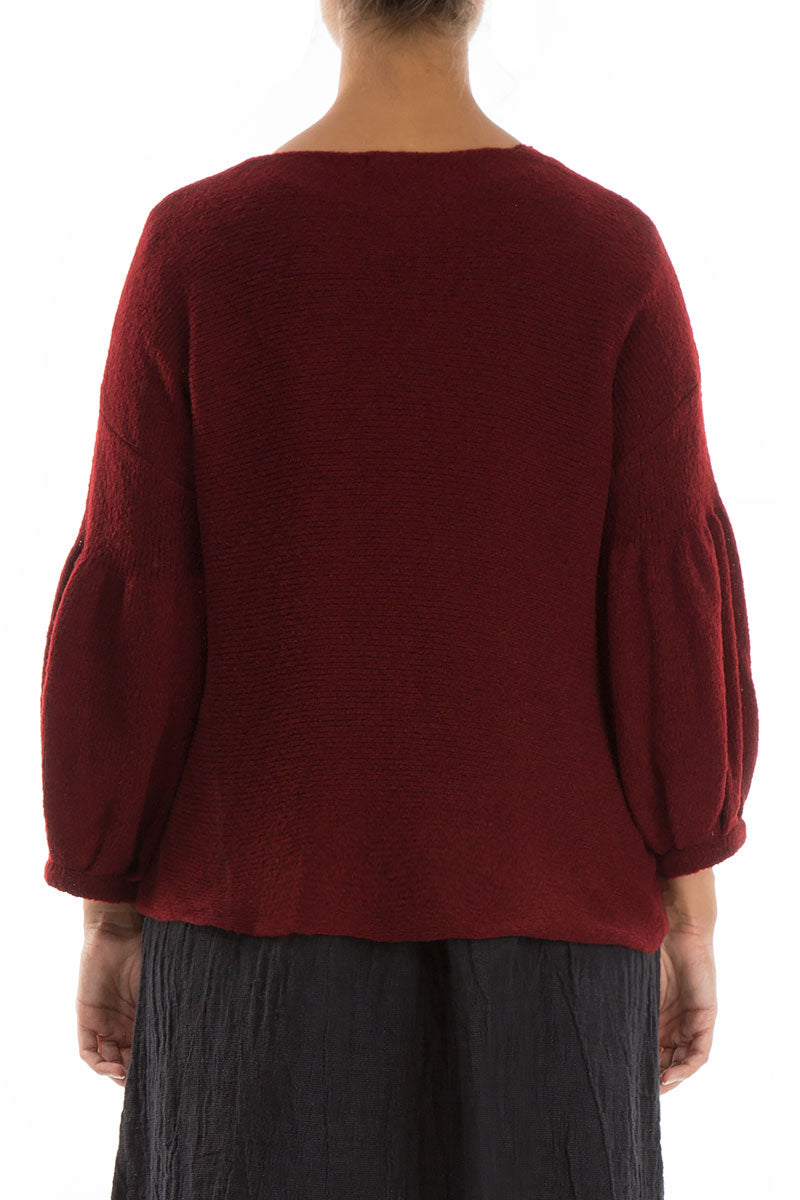 Puff Sleeves Dark Red Wool Sweater 2