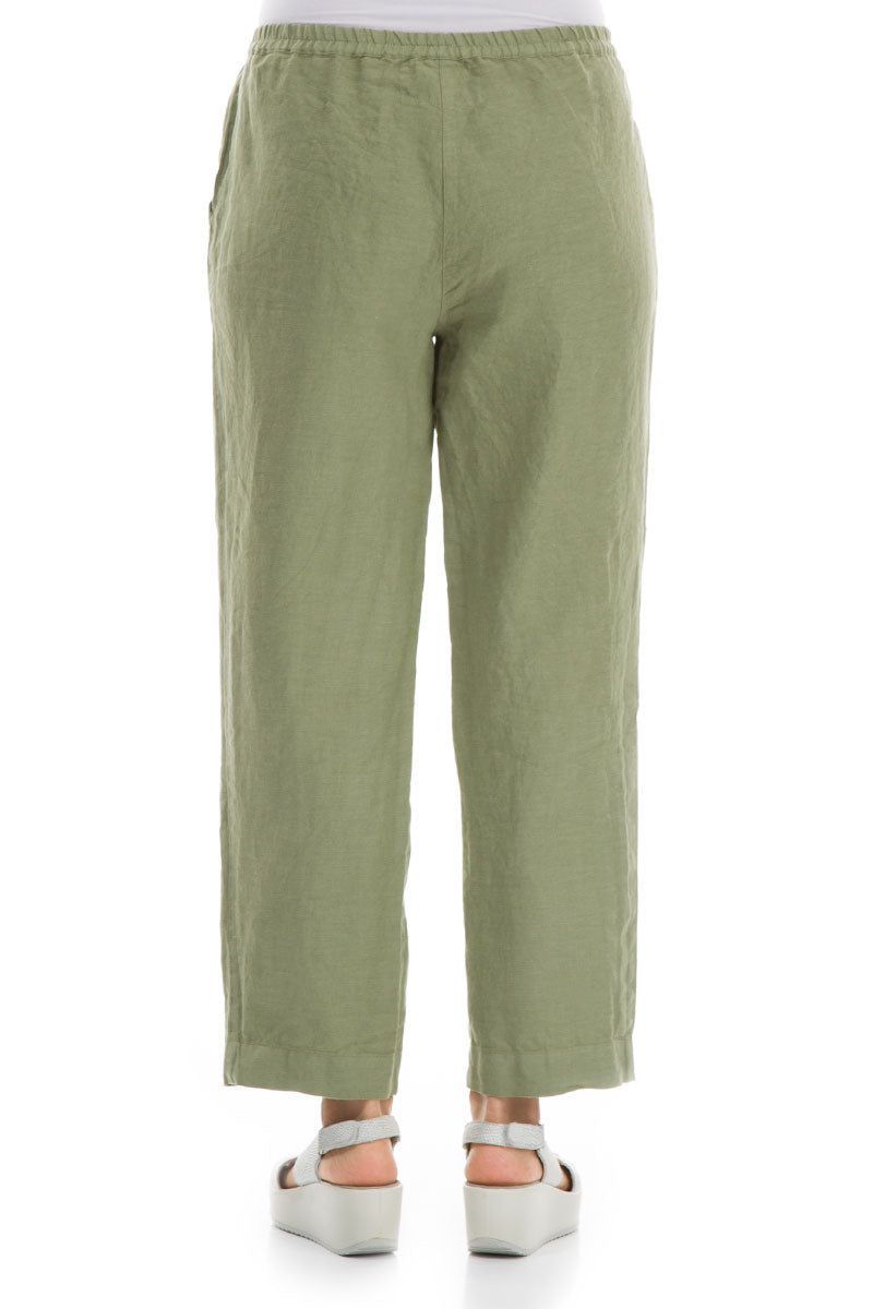 Tie Waist Pure Khaki Linen Trousers 2