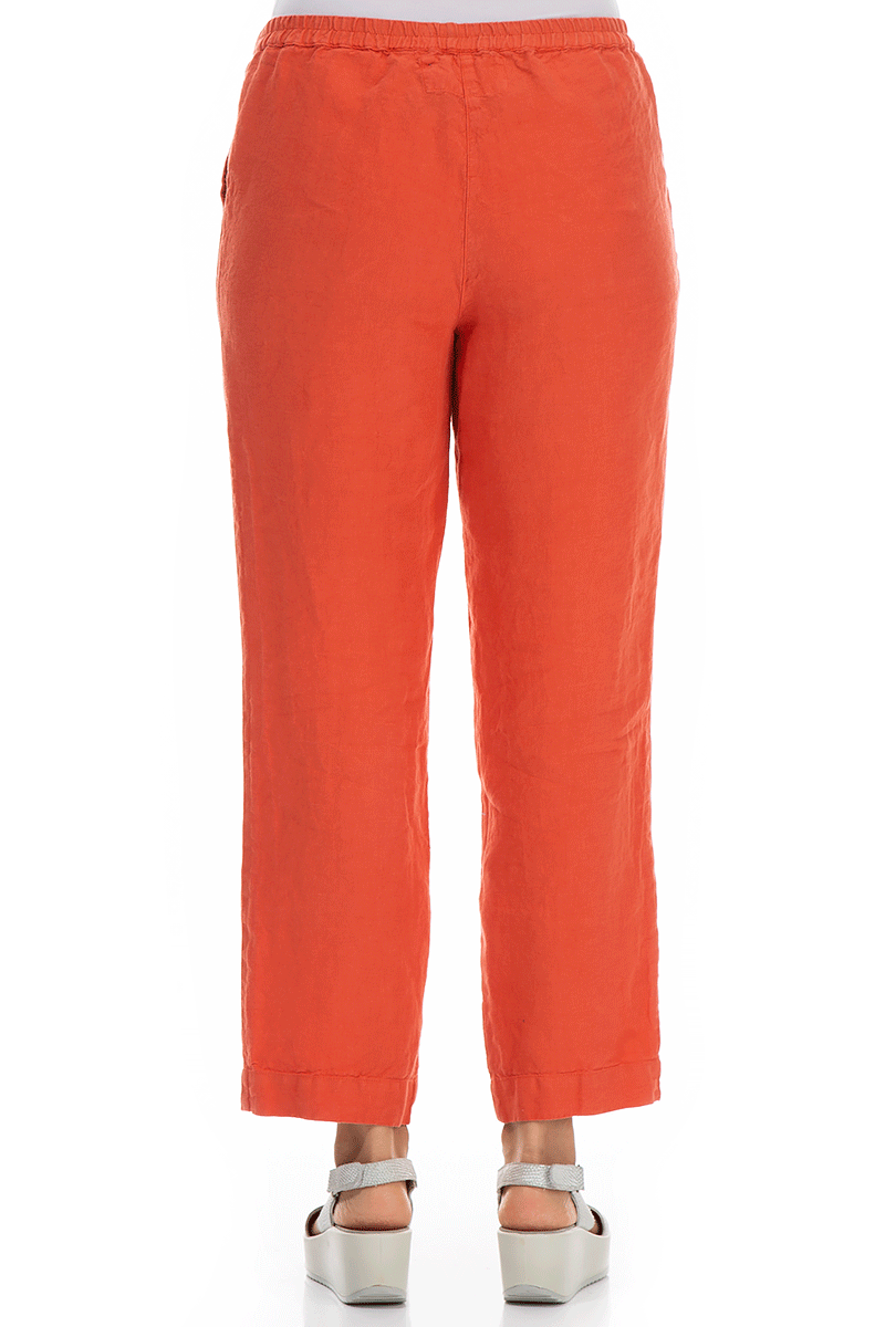 Tie Waist New Orange Linen Trousers 2