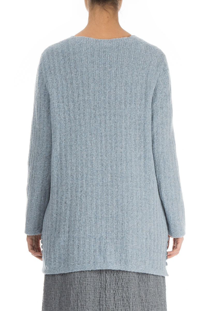 Arctic Blue Rib Knit Wool Cardigan 2