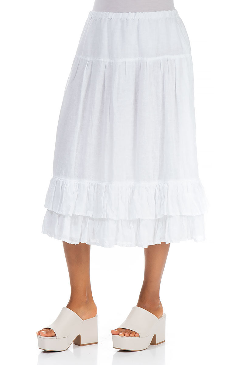 Ruffled Hem White Linen Midi Skirt 3