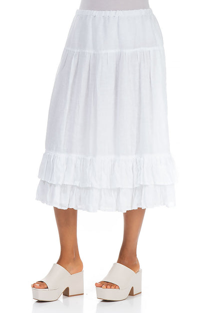 Ruffled Hem White Linen Midi Skirt 3