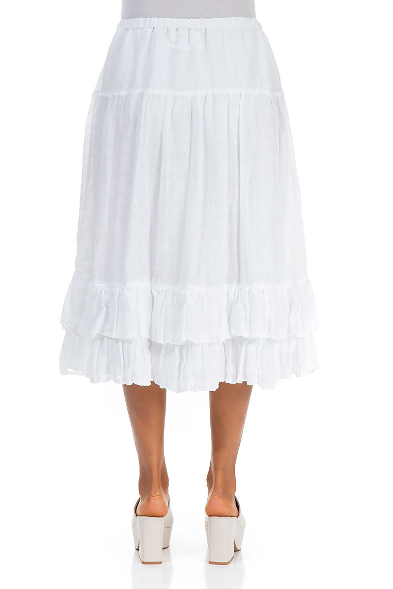 Ruffled Hem White Linen Midi Skirt 2
