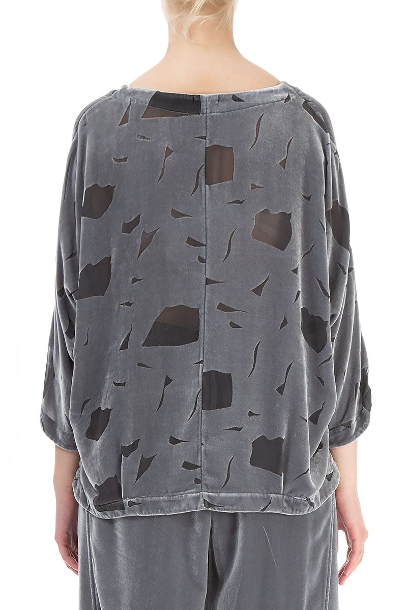 Short Abstract Devoré Silver Silk Velvet Blouse 2
