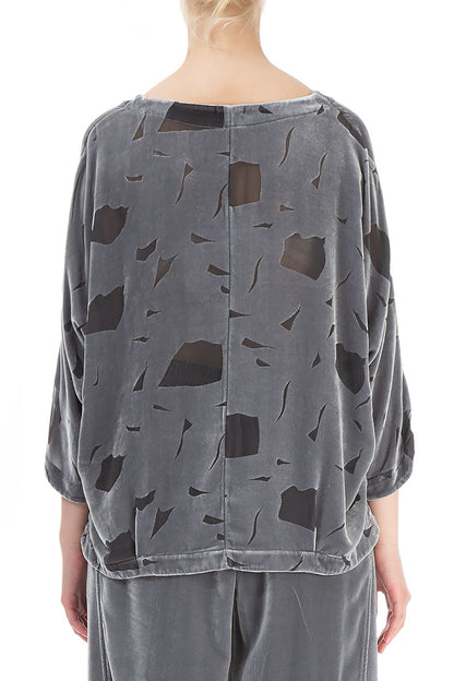 Short Abstract Devoré Silver Silk Velvet Blouse 2
