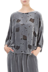 Short Abstract Devoré Silver Silk Velvet Blouse 3
