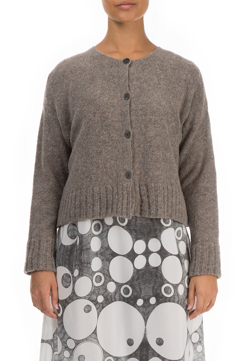 Ribbed Hem Light Brown Wool Cardigan 1