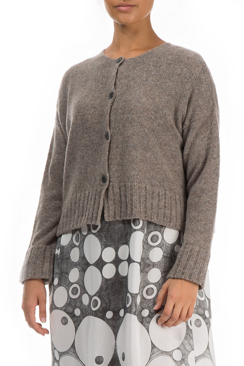 Ribbed Hem Light Brown Wool Cardigan 3