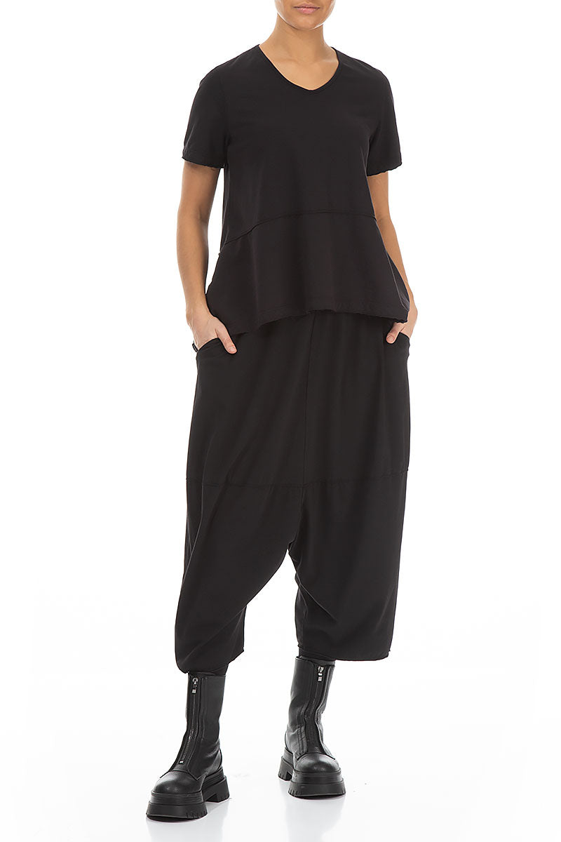 Wide Baggy Black Cotton Trousers 4
