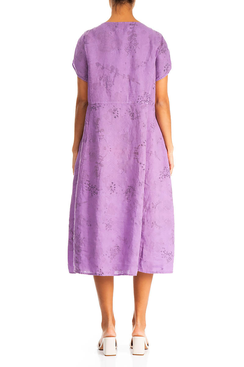 Short Sleeves Lavender Blossom Linen Dress 2