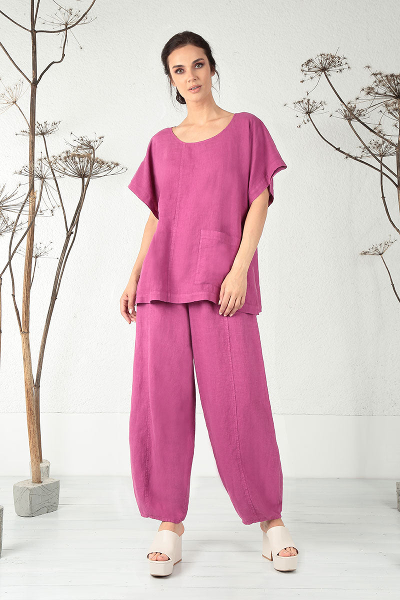Short Sleeves Orchid Linen Blouse 5