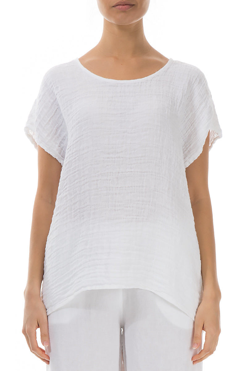 Short Sleeves White Linen Blouse 1