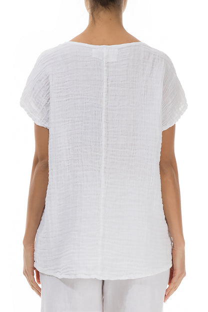 Short Sleeves White Linen Blouse 2