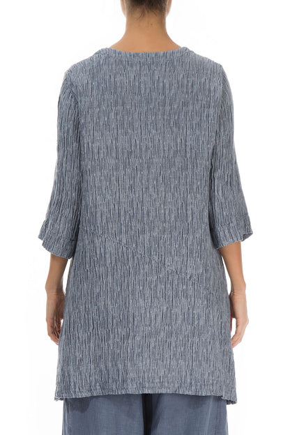Pocket Crinkled Blue Iris Silk Tunic 2