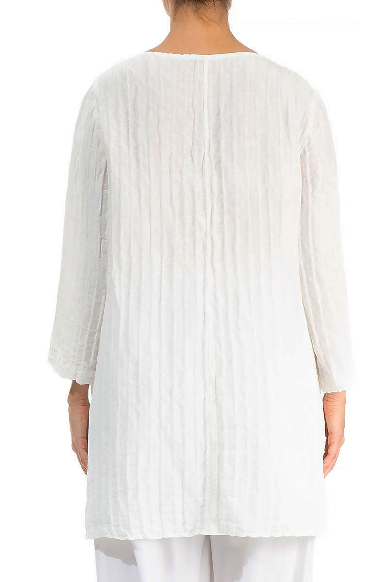 Side Pocket Crinkled Off White Silk Linen Tunic 2