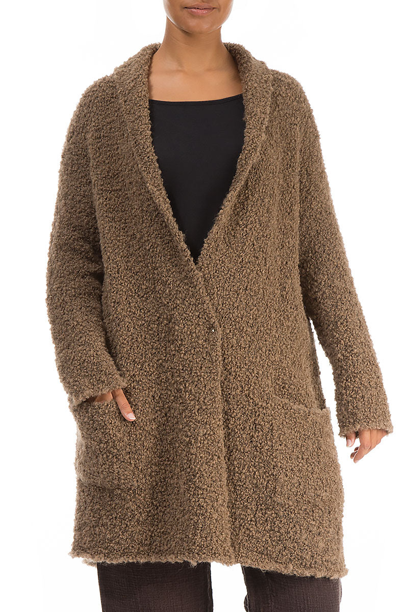 Side Pockets Caramel Alpaca Wool Cardigan 3