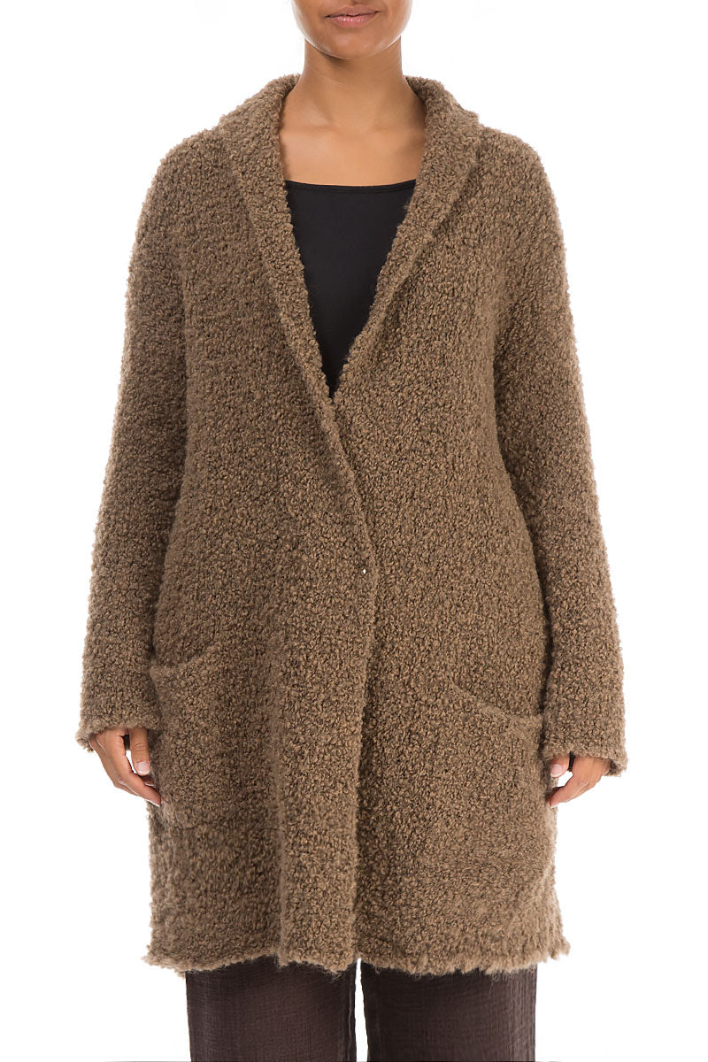 Side Pockets Caramel Alpaca Wool Cardigan 1