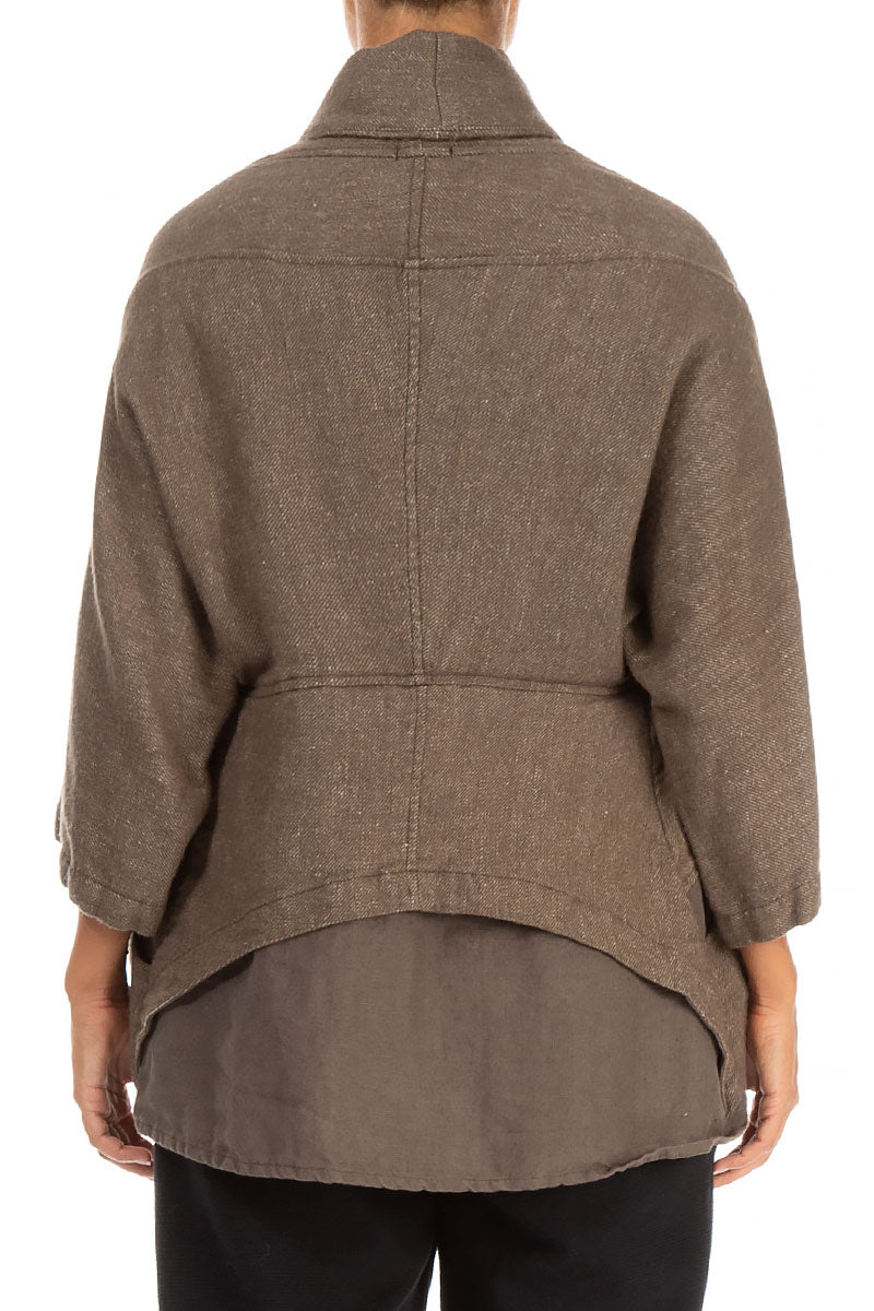 Single Button Brown Wool Linen Jacket 2