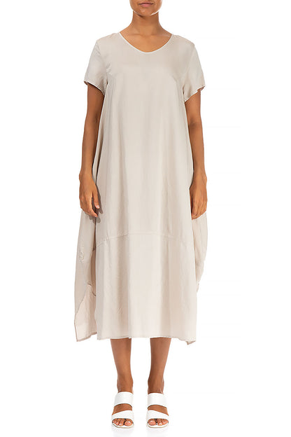 Single Pocket Sand Beige Silk Bamboo Dress 1
